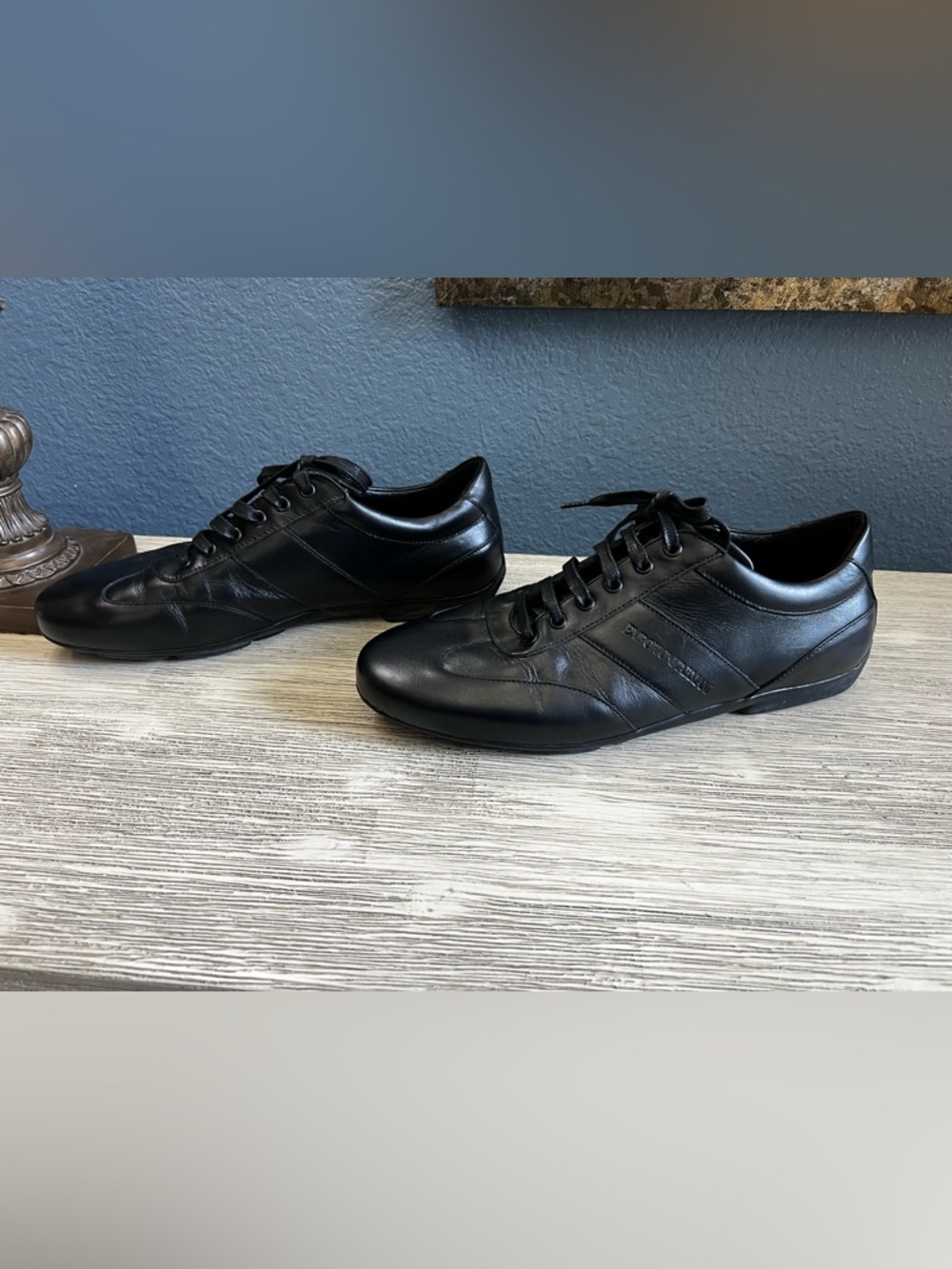 EUC!!! Giorgio Armani Black Leather Lace-Up Men's Sneakers